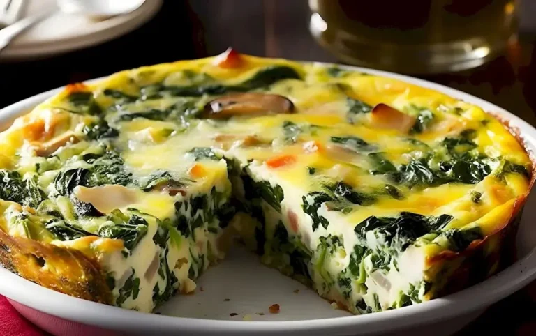 Krustenlose Spinat-Quiche mit Zwiebeln und Feta auf einem Teller angerichtet