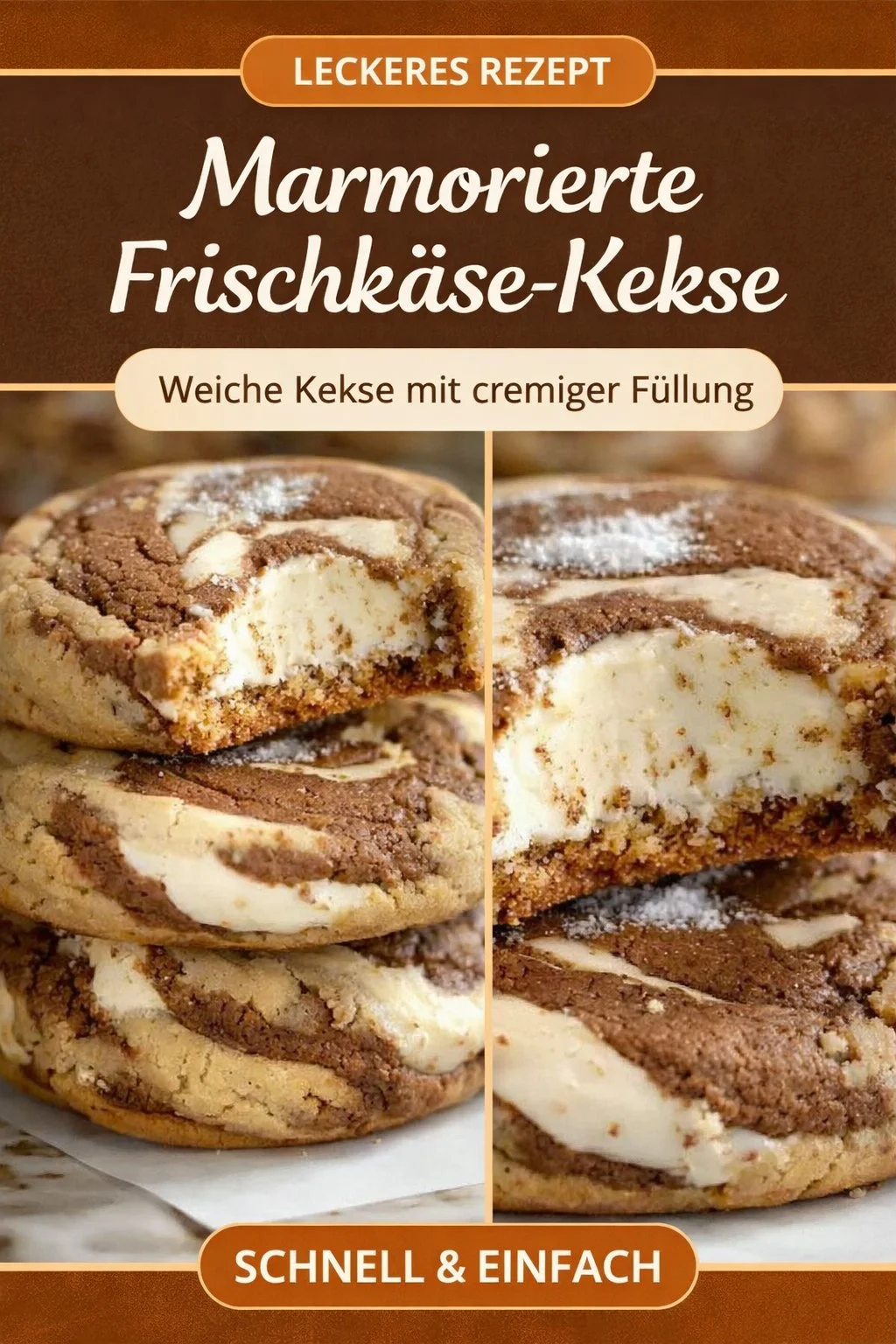 Marmorierte Kaffee Schoko Kekse mit Frischkäsefüllung - Ein Genuss für Kaffeeliebhaber - Entdecke das unwiderstehliche Rezept für marmorierte Kaffee Schoko Kekse! Diese kleinen Köstlichkeiten mit einer cremigen Frischkäsefüllung sind perfekt für Naschkatzen und Kaffeeliebhaber. Bereite sie dir oder deinen Liebsten zu und genieße den intensiven Geschmack von frisch gebrühtem Kaffee und zartschmelzender Schokolade. Probiere es aus und lass dich verführen! #Kekse #Backen #Kaffee