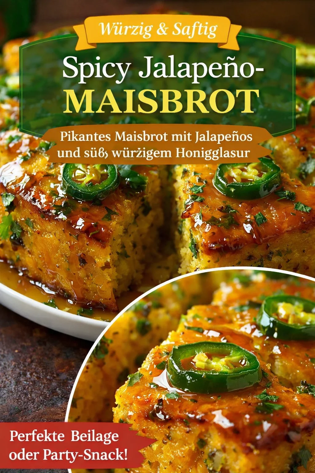 Rezept für Maisbrot mit Jalapeño und Limetten-Honig-Glasur - Bist du bereit für ein außergewöhnliches Geschmackserlebnis? Unser Maisbrot kombiniert die aufregende Schärfe von Jalapeños mit der Süße einer herrlichen Limetten-Honig-Glasur. Ideal für deine nächste Grillparty oder als Beilage zu einer herzhaften Mahlzeit. Probiere das Rezept aus und überrasche deine Gäste! Teile deine Ergebnisse mit uns. #Maisbrot #Jalapeño #Backen