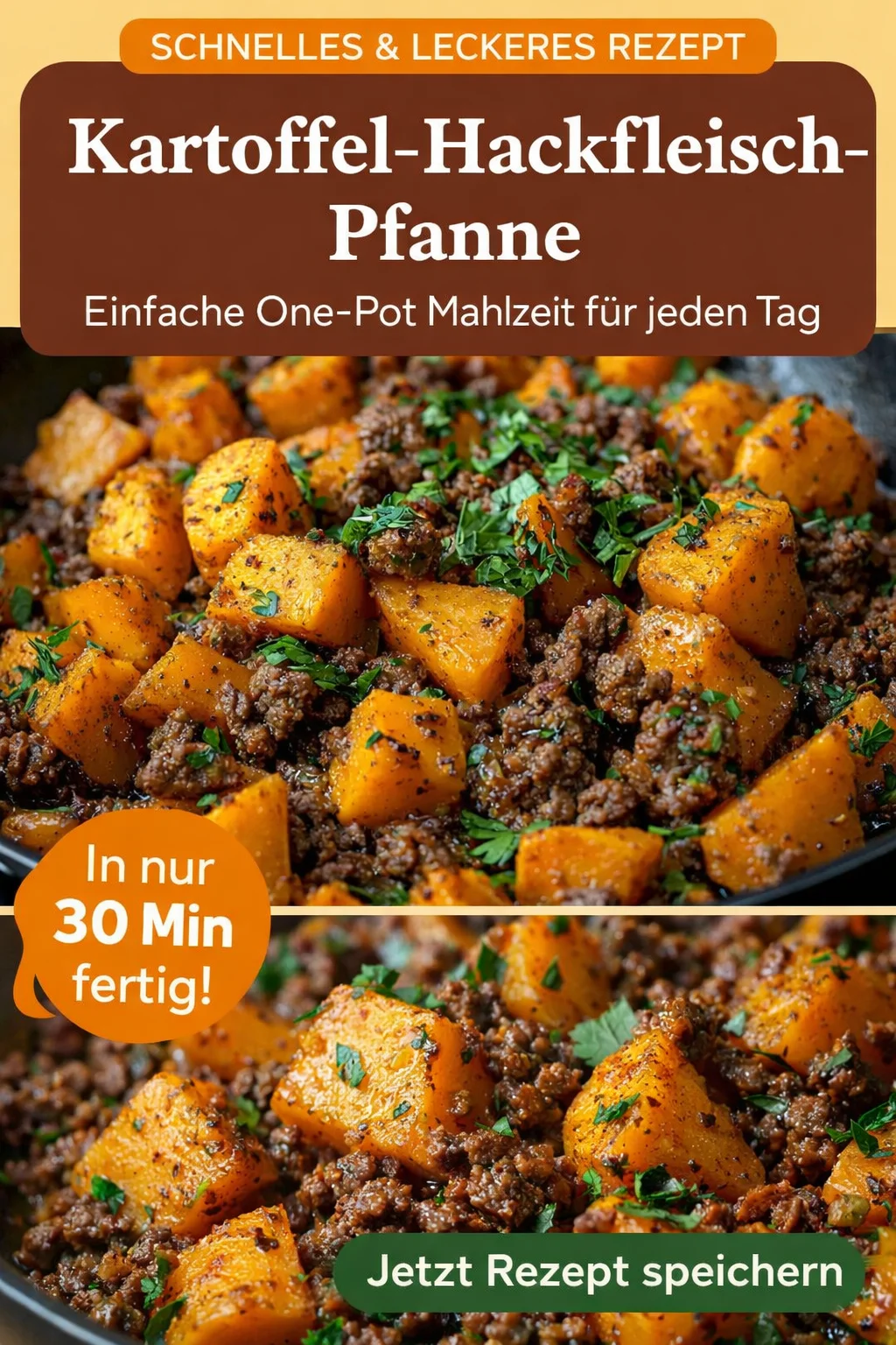Schnelle und gesunde Hackfleischpfanne mit Süßkartoffeln für jeden Abend - Entdecke das perfekte Rezept für eine leckere Hackfleischpfanne mit Süßkartoffeln! Dieses Gericht ist nicht nur schnell zubereitet, sondern auch vollgepackt mit Geschmack und gesunden Zutaten. Ideal für ein Abendessen unter der Woche oder für Gäste. Lass dich von dieser einfachen und köstlichen Pfanne überzeugen! Schau dir das Rezept jetzt an und koche gleich los. #Hackfleischpfanne #schnelleRezepte #gesundessen