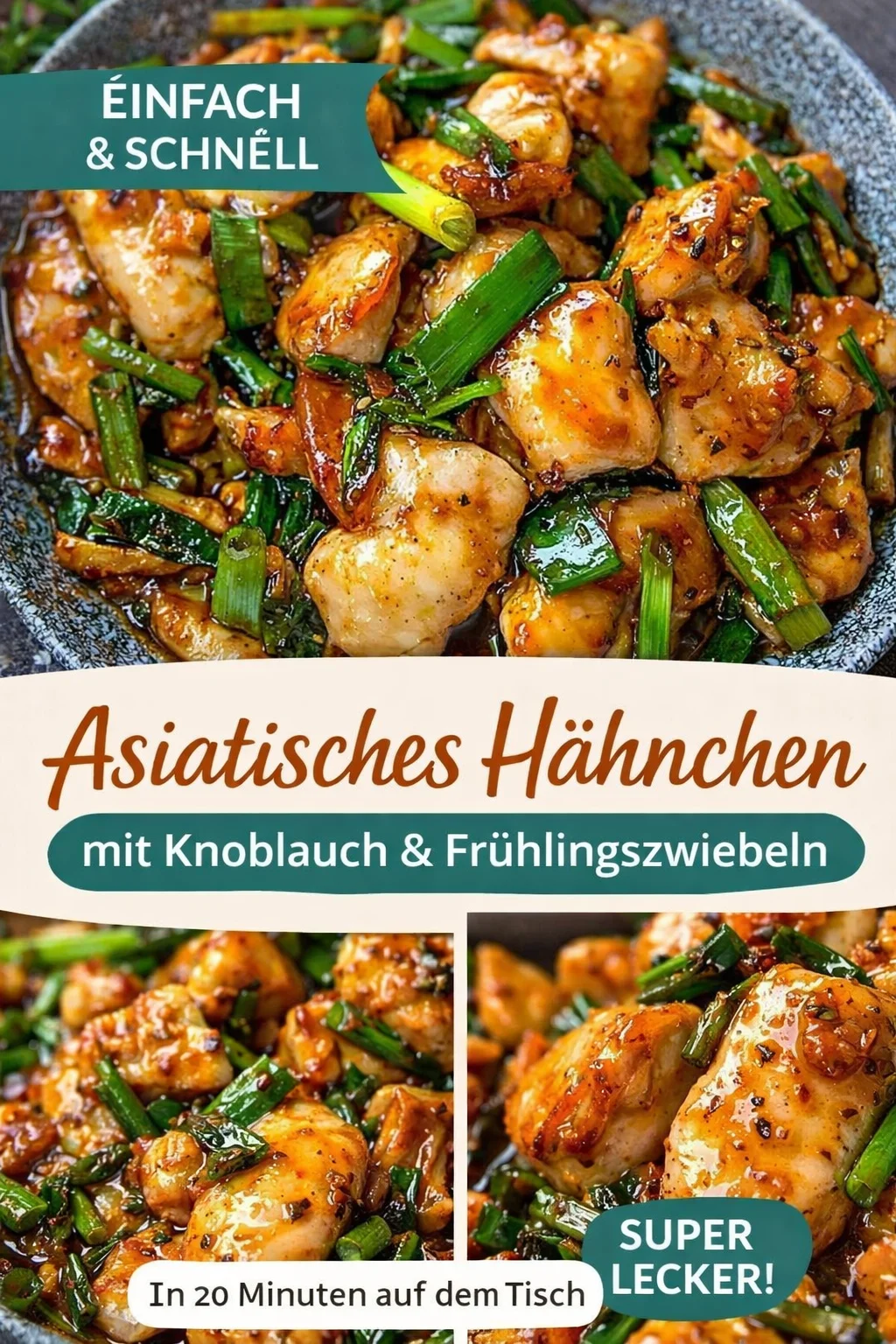 Schnelle und köstliche Hähnchenpfanne: Asian Flair für jeden Tag - Entdecke meine Lieblings-Hähnchenpfanne, die im Handumdrehen zubereitet ist und asiatischen Geschmack auf deinen Tisch bringt! Mit zarten Hähnchenschenkeln und frischen Frühlingszwiebeln, perfekt serviert über Reis oder mit Nudeln. Probiere es aus und bring frischen Wind in dein Dinner! Klicke jetzt und lade dir das Rezept herunter! #Hähnchenpfanne #SchnelleRezepte #AsiatischKochen