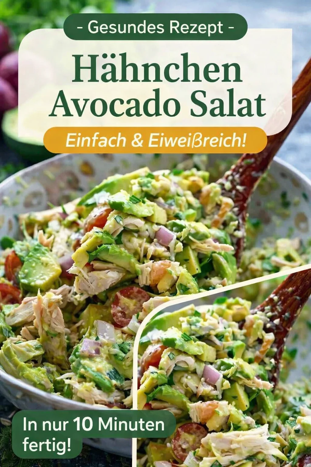 Schneller Hähnchensalat mit Avocado – lecker und sättigend! - Entdecke das Rezept für meinen cremigen Hähnchensalat mit Avocado! Perfekt für ein schnelles Abendessen oder als gesunde Lunch-Option. Frisch, nahrhaft und vollgepackt mit Aromen. Lerne, wie du diesen einfachen Salat in wenigen Minuten zubereitest. Ideal für Kinder und Erwachsene! Probiere es aus und teile deine Kreation mit mir! #Hähnchensalat #GesundeRezepte #SchnelleGerichte