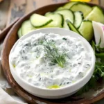 Selbstgemachte Tzatziki-Sauce mit Joghurt, Gurken und frischen Kräutern.