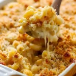 Überbackene Macaroni und Käse frisch aus dem Ofen serviert.