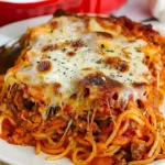 Überbackener Spaghetti-Auflauf mit Käse und Tomatensauce