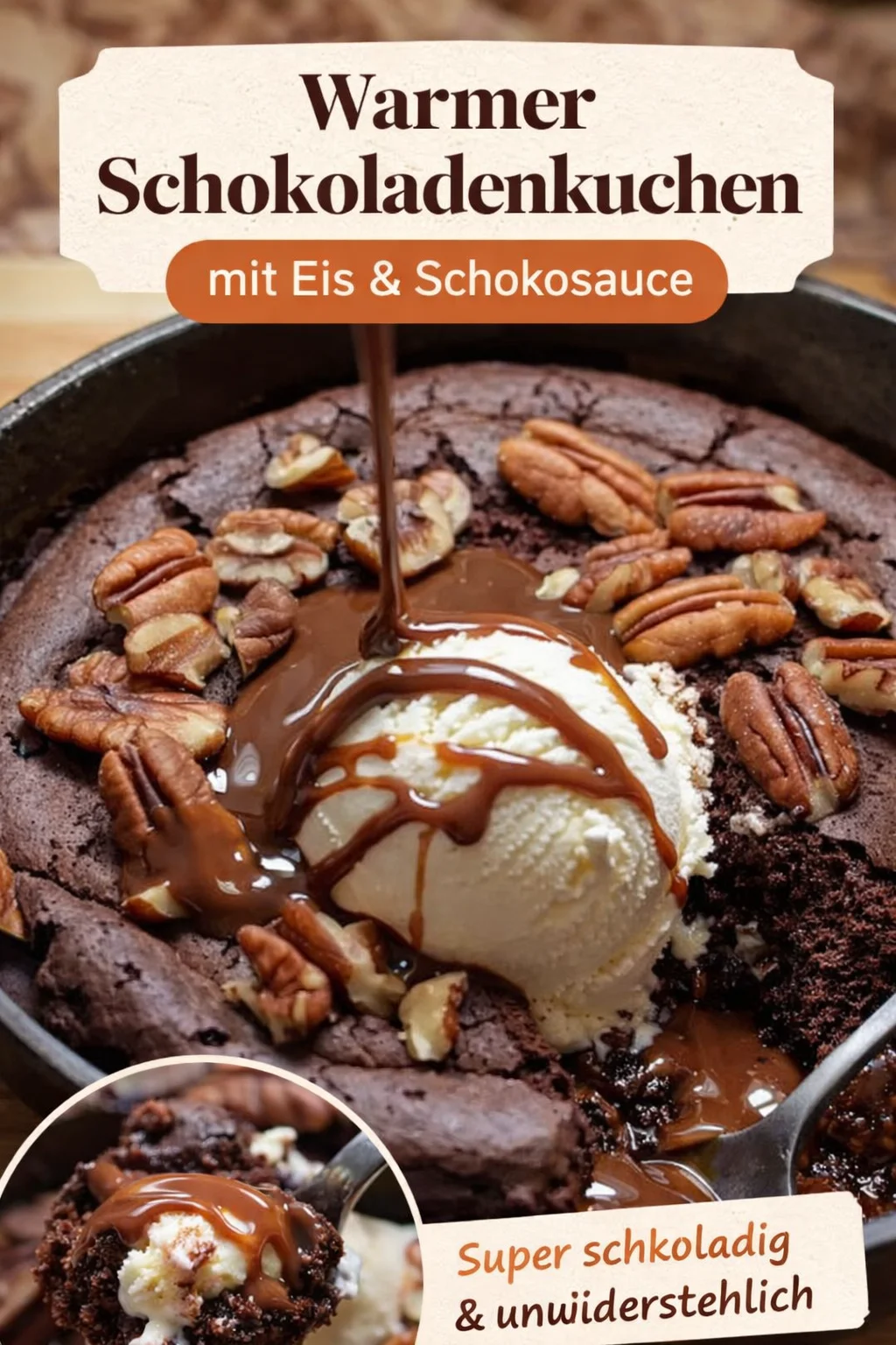 Unwiderstehlicher Schokoladenkuchen aus der Pfanne – Einfach & Lecker! - Bist du bereit, alle mit einem fantastischen Schokoladenkuchen aus der Pfanne zu begeistern? Dieses Rezept ist einfach und perfekt für jeden Anlass! Serviere ihn warm mit Eiscreme, Karamellsauce und frischer Schlagsahne – ein Genuss, den niemand ablehnen kann! Hol dir das Rezept und überrasche deine Freunde und Familie mit diesem himmlischen Dessert. Probiere es jetzt aus! #Schokoladenkuchen #DessertLiebe #SchnellesBacken