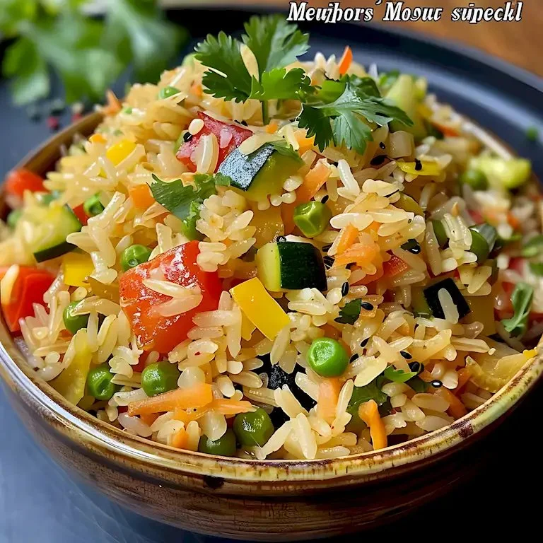 Leckeres Gericht mit vegetarischem Reis und frischen Zutaten