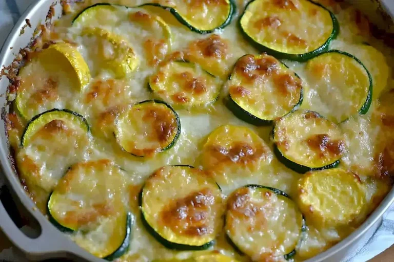 Zucchini und gelbe Zucchini Au Gratin in einer Auflaufform