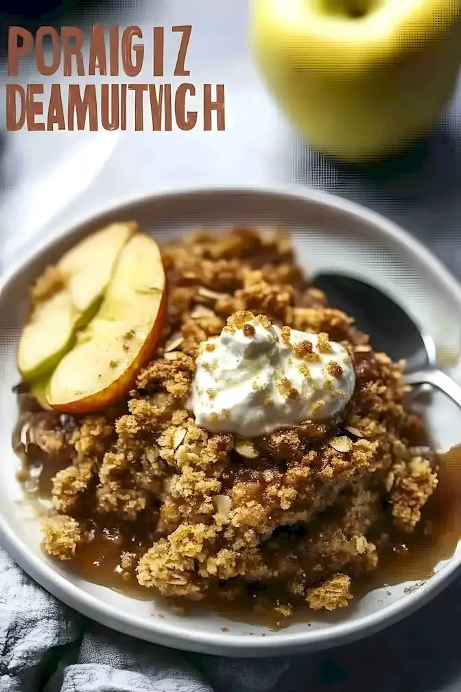 Köstliches homemade Apfel Crisp Dessert mit frischen Äpfeln und knusprigem Belag.