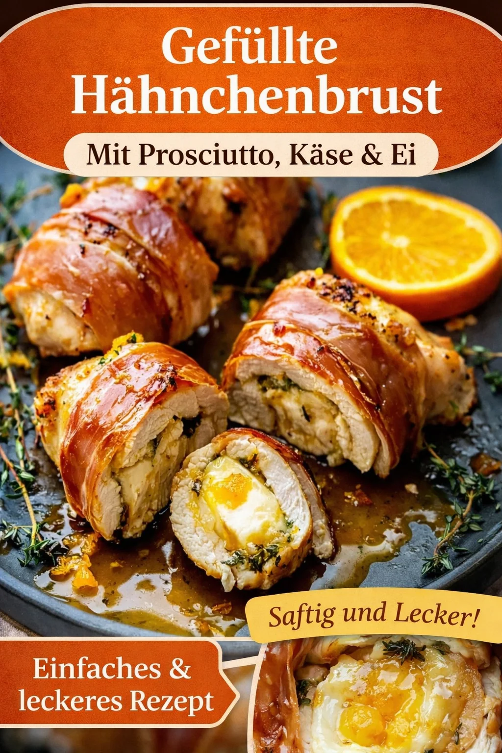 Brie gefülltes Orangenhühnchen: Ein Rezept, das begeistert! - Entdecke das Rezept für Brie gefülltes, in Prosciutto gewickeltes Orangenhühnchen – ein Gericht, das einfach alle umhaut! Mit saftigem Hähnchen, cremigem Brie und einer süßen Orangenmarmelade wird jedes Essen zum Genuss. Perfekt für Dinnerpartys oder ein besonderes Abendessen! Koche dieses Rezept und überzeuge dich selbst! Probiere es aus und teile deine Kreationen mit uns. #Hühnchenrezepte #Brie #Dinnerideen