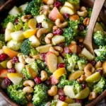 Leckeres Brokkolisalat mit Cashewnüssen, Äpfeln, Birnen und Cranberries