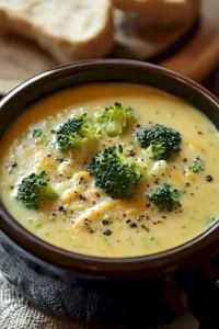 Schüssel Brokkolischokoladencremesuppe mit frischen Zutaten