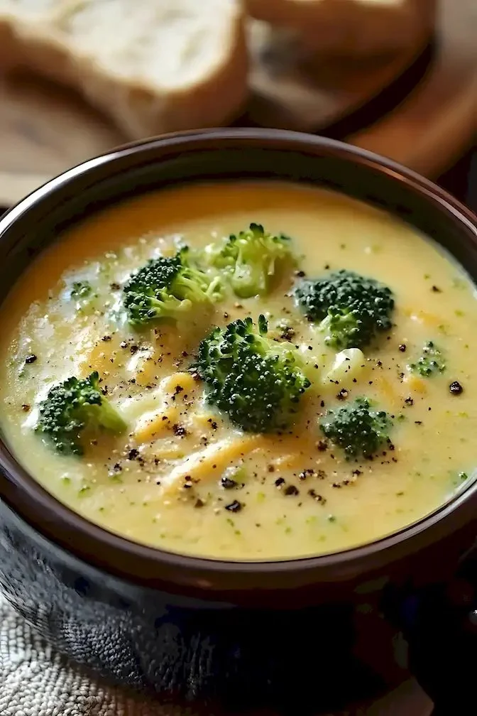 Schüssel Brokkolischokoladencremesuppe mit frischen Zutaten