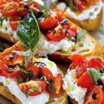 Burrata Bruschettas mit frischen Zutaten auf rustikalem Brot