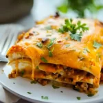 Burrito-Auflauf mit Käse, Bohnen und Gemüse frisch gebacken