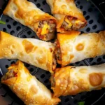 Köstliche Cheeseburger-Ei-Rollen im Airfryer zubereitet.