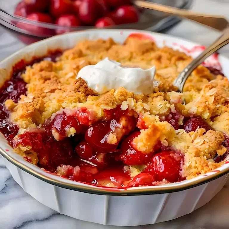 Leckerer Cherry-Klassiker-Schnellkuchen auf einem Teller mit Kirschen