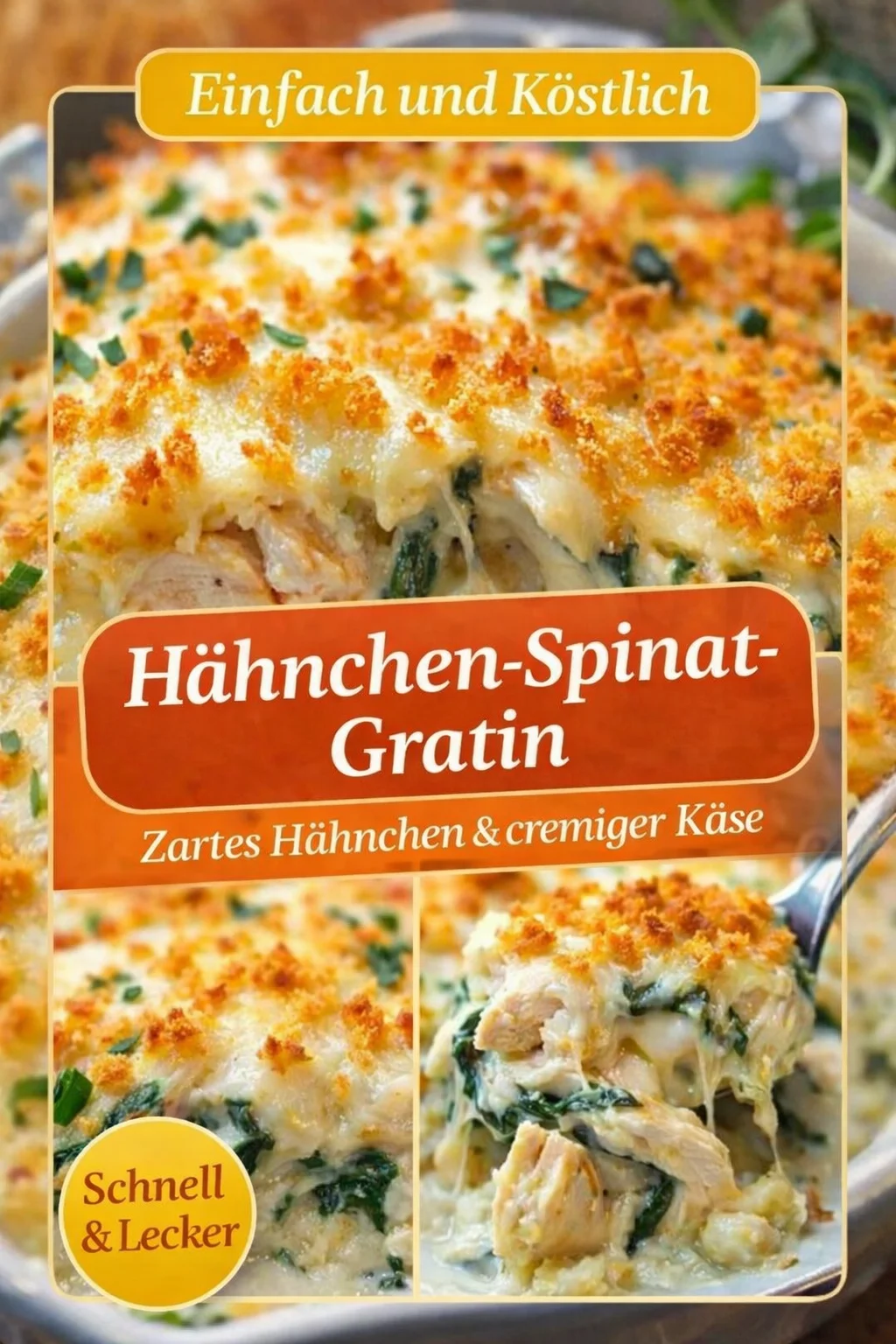 Cremiger Hähnchen Auflauf mit Spinat und Frischkäse - Schnelles Rezept - Sehnst du dich nach einem herzhaften Gericht aus dem Ofen? Probiere diesen cremigen Hähnchen Auflauf mit Spinat und Frischkäse! Einfach, schnell und perfekt für stressige Abende. Der geschmolzene Käse und die würzige Marinade sorgen für einen Geschmack, den du lieben wirst. Lass dir dieses leckere Rezept nicht entgehen und koche es noch heute! #HähnchenAuflauf #SchnelleRezepte #HerzhaftesEssen