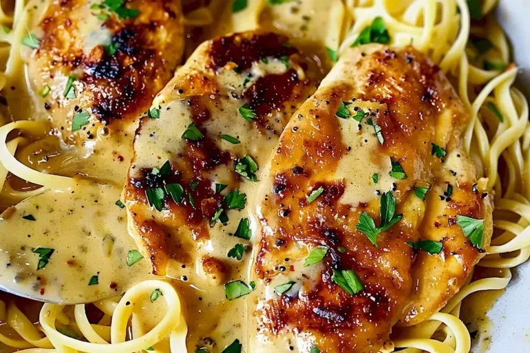 Cremiges Hühnchen Lazone auf einem Teller serviert