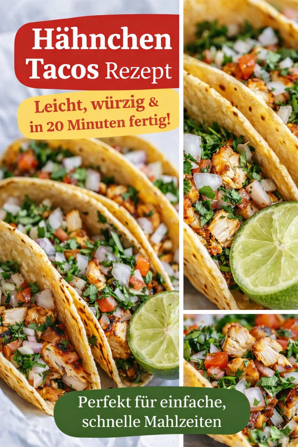 Die besten Hühnchen Tacos für dein schnelles Abendessen - Lust auf ein schnelles, aber köstliches Abendessen? Mit diesem Rezept für Hühnchen Tacos zauberst du in kurzer Zeit ein Gericht, das wie im Urlaub schmeckt! Lass dir das Originalrezept nicht entgehen und erlebe den vollen Geschmack von Pollo Asado. Probiere es gleich aus! #HühnchenTacos #SchnelleRezepte #Grillen