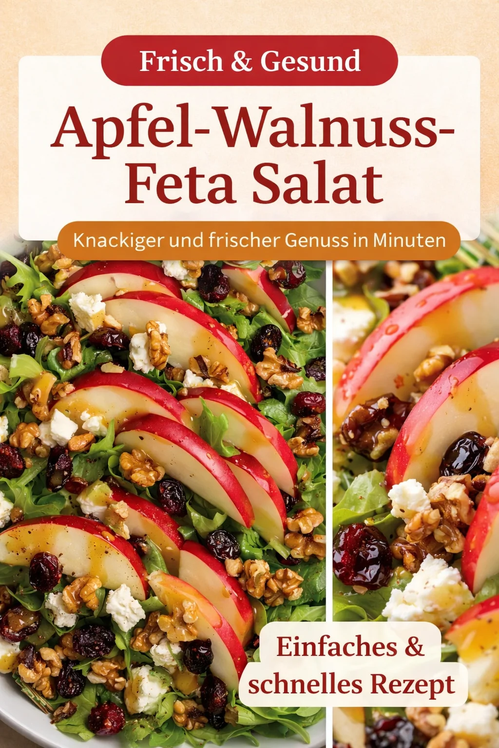 Frischer Genuss: Apfel-Walnuss-Salat für gesunde Mahlzeiten - Entdecke unser einfaches Rezept für einen knackigen Apfel-Walnuss-Salat, der perfekt für leichte Gerichte und Beilagen ist! Mit frischen Äpfeln, gerösteten Walnüssen und einer köstlichen Vinaigrette zauberst du im Handumdrehen ein gesundes Gericht auf den Tisch. Probiere es jetzt aus und überrasche deine Familie oder Freunde mit diesem erfrischenden Salat! #ApfelWalnussSalat #GesundeErnährung #LeckereRezepte