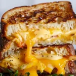 Leckeres Frühstücks-Grilled-Cheese mit schmelzendem Käse und knusprigem Brot