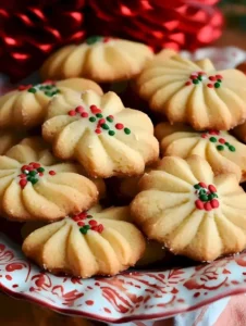 Leckere Butterkekse auf einem Teller, frisch gebacken und verziert