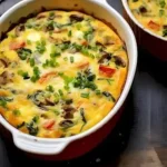 Fluffiges, schnell zubereitetes gebackenes Omelett auf einem Teller