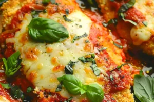 Gebratene Hähnchen-Parmesan mit Käse und Gewürzen