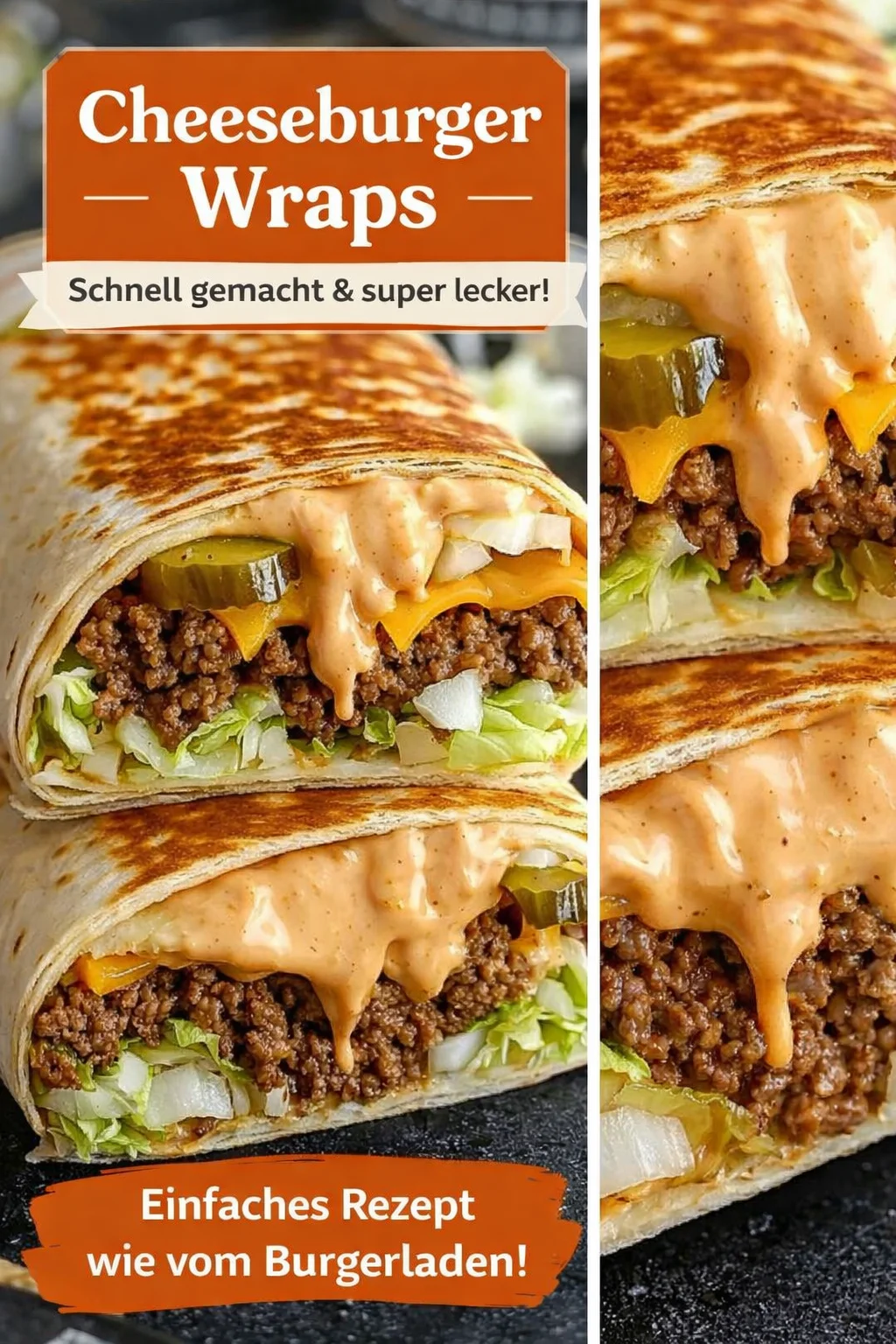 Genieße Big Mac Wraps - Dein schnelles Fast Food Rezept! - Hast du Lust auf Fast Food, aber möchtest lieber selbst kochen? Probiere diese köstlichen Big Mac Wraps! Mit einer cremigen Soße, zartem Rinderhack und frischen Zutaten sind sie einfach zuzubereiten und geschmacklich ein Hit. Perfekt für einen schnellen Snack oder als Abendessen! Lass dir diese leckere Idee nicht entgehen! Jetzt nachmachen und genießen! #FastFood #Wraps #Selbstgemacht