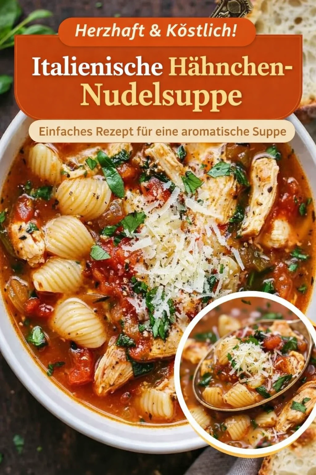 Genieße diese schnelle und leckere Hühnchen Parmesan Suppe! - Hast du Lust auf ein wohltuendes Rezept, das in kürzester Zeit zubereitet ist? Diese Hühnchen Parmesan Suppe vereint die besten Aromen und macht warm und zufrieden. Mit wenigen Zutaten verwandelst du einfachen Hühnchenbrust in ein geschmackvolles Gericht, perfekt für ein schnelles Abendessen. Probiere es aus und verwöhne dich! Teile das Rezept mit Freunden! #HühnchenSuppe #SchnelleRezepte #Wohlfühlessen
