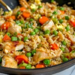 Gesundes hausgemachtes Hähnchen Fried Reis Gericht mit frischem Gemüse