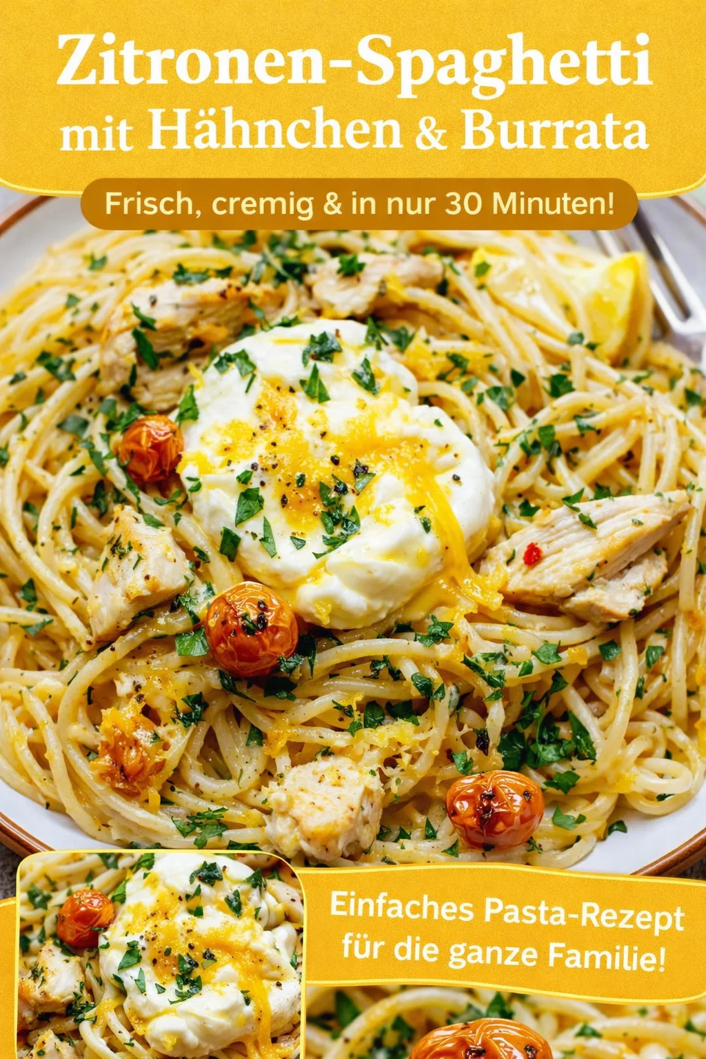 Hähnchen Spaghetti: Cremiges Rezept für jeden Anlass - Hast du Lust auf ein perfektes Abendessen? Probiere mein Rezept für Hähnchen Spaghetti! Diese köstliche Pasta vereint die Aromen von gerösteten Tomaten und spritziger Zitrone in einer cremigen Soße. Schnell zubereitet und einfach unwiderstehlich! Ideal für ein besonderes Dinner oder einen gemütlichen Abend zu Hause. Schau dir das Rezept jetzt an und koche mit Genuss! #HähnchenSpaghetti #PastaRezept #KochenMitLiebe