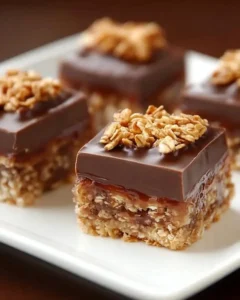 Leckere Haferflockenschnitten auf einem Teller serviert.