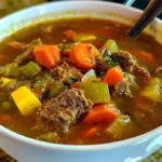 Schüssel mit Hähnchen Gemüsesuppe und frischen Kräutern