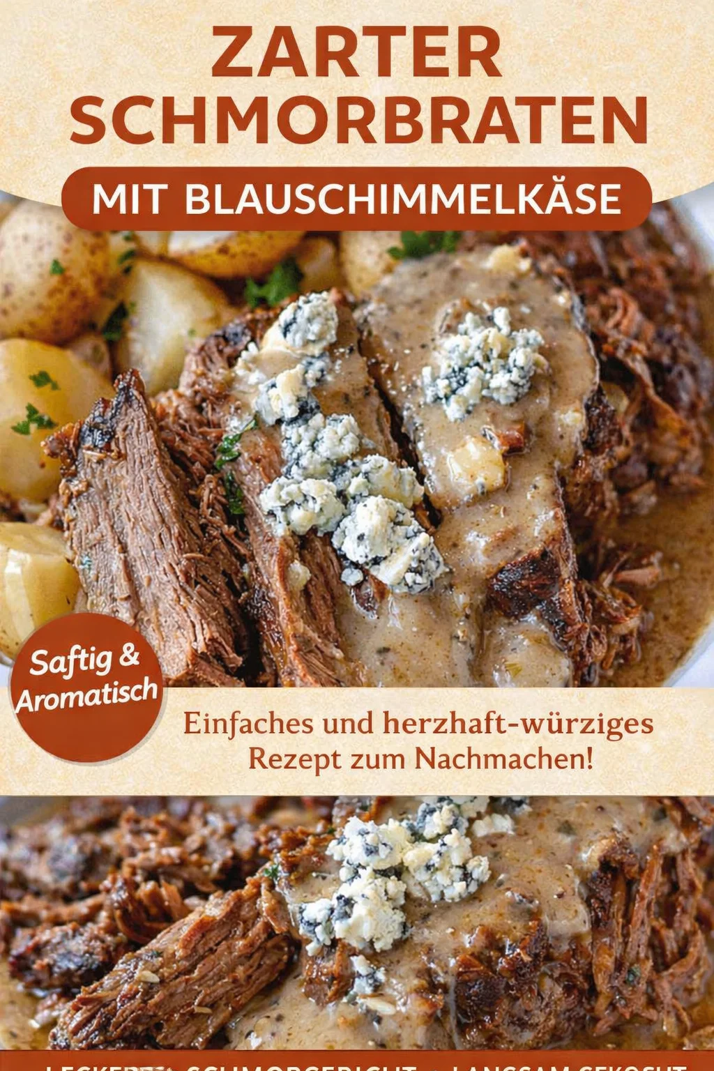 Herzhaftes geschmortes Rindfleisch mit cremiger Blauschimmelkäse-Sauce - Entdecke dein neues Lieblingsrezept für ein herzhaftes Abendessen! Verführerisch zartes Rindfleisch trifft auf eine unglaublich cremige Blauschimmelkäse-Sauce. Perfekt für besondere Anlässe oder gemütliche Abende zu Hause. Koche jetzt mit diesem einfachen Rezept und beeindrucken deine Gäste! Lass dich inspirieren und klicke auf 'Mehr erfahren'! #Rindfleisch #Blauschimmelkäse #Abendessen
