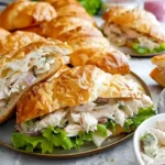 Hühnersalat-Croissant-Sandwiches auf einem Teller serviert.