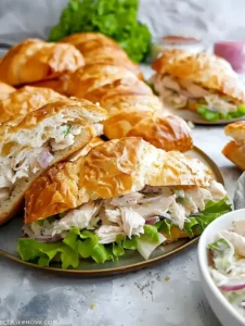 Hühnersalat-Croissant-Sandwiches auf einem Teller serviert.