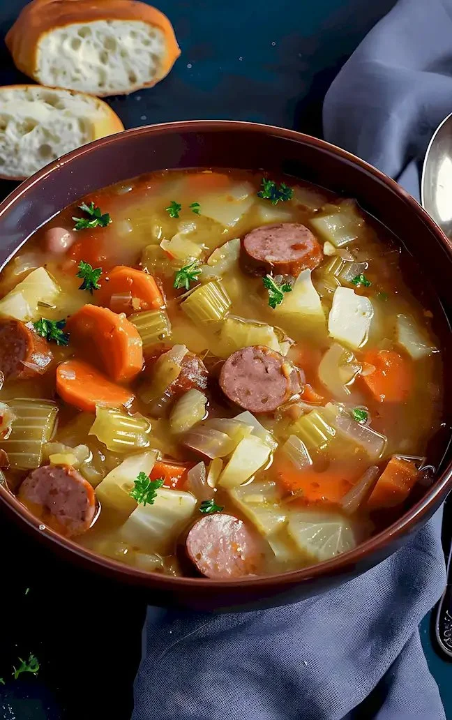 Eine leckere Schüssel Kabelsau-Suppe mit frischen Zutaten