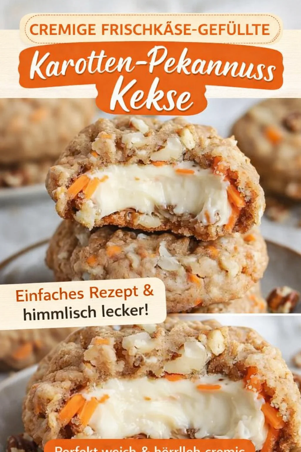 Karottenkuchen Cheesecake Kekse: Das perfekte Dessert für jeden Anlass - Entdecke das ultimative Geschmackserlebnis mit unseren Karottenkuchen Cheesecake Keksen! Diese köstlichen Kekse vereinen die Aromen von würzigem Karottenkuchen und cremigem Cheesecake zu einem unwiderstehlichen Genuss. Perfekt für Feste oder einfach zum Naschen! Probiere das Rezept noch heute aus und verwandle deine Backkünste! #Karottenkuchen #CheesecakeKekse #Backen