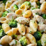 Käsiges Hähnchen und Brokkoli in einer Schale serviert