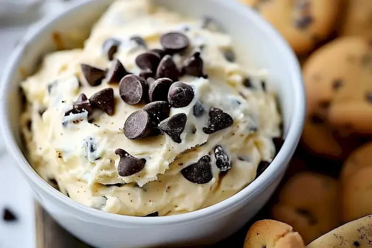 Klassischer Chip-Kokos-Dip in einer Schüssel serviert mit Chips daneben