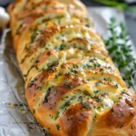 Frisch gebackenes Knoblauch-Kräuter-Brot auf einem Holzbrett