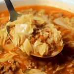 Schüssel mit leckerer Kohlrouladesuppe, frisch zubereitet