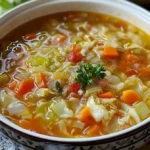 Schüssel mit leckerer Kohlsuppe, gesund und nahrhaft.