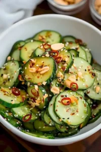 Krispe-Asiatischer Gurkensalat mit frischen Gurken und asiatischen Aromen