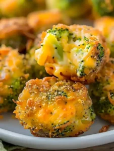 Leckere Brokkolibällchen mit Käse und Panko-Brotkrumen auf einem Teller