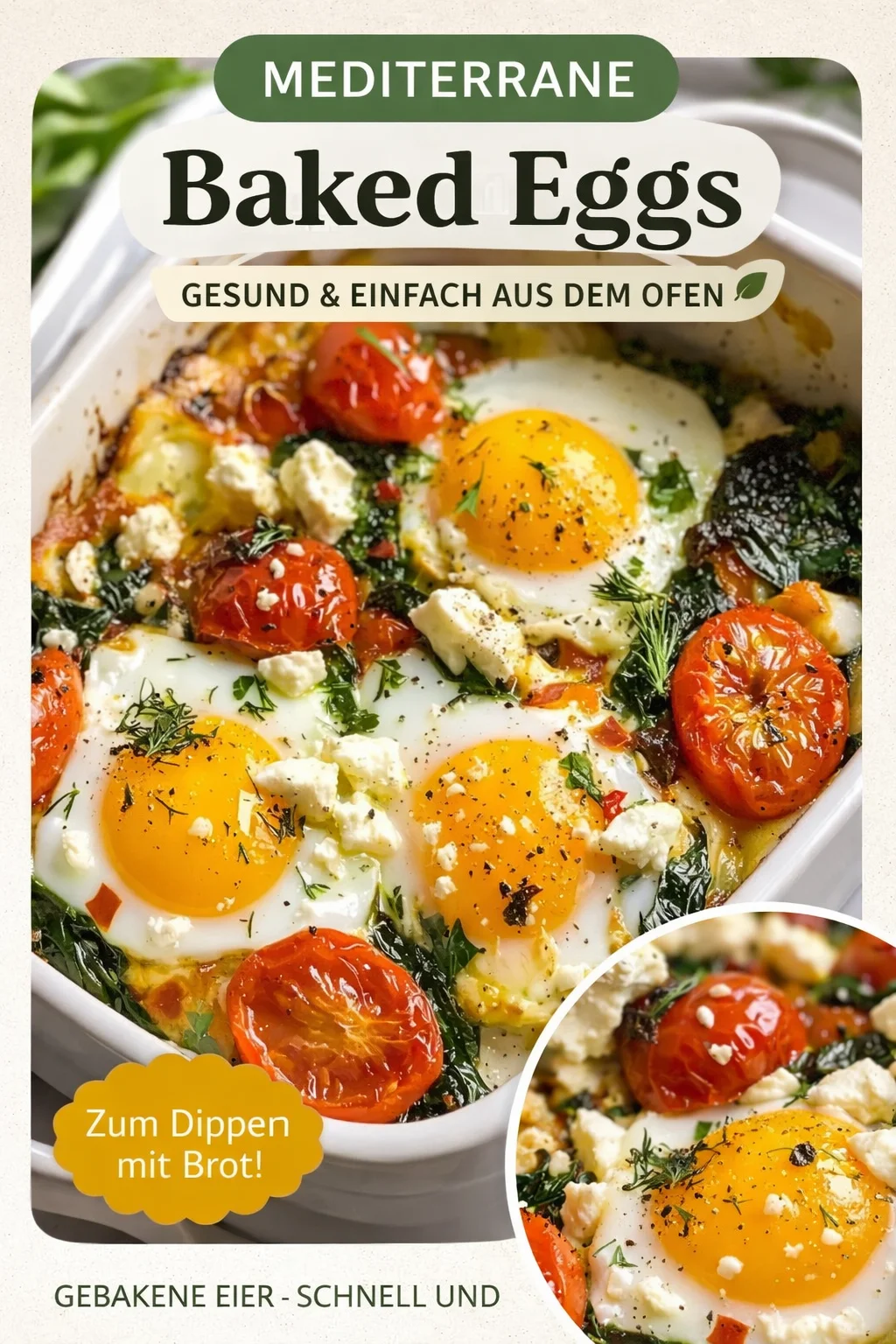 Leckere Gebackene Feta Eier für dein Frühstück oder Brunch - Entdecke unser himmlisches Rezept für gebackene Feta Eier, das deinen Frühstückstisch aufpeppt! Mit cremigem Feta, saftigen Tomaten und frischem Spinat zauberst du im Handumdrehen ein mediterranes Frühstück. Probiere dieses einfache und leckere Gericht aus und starte perfekt in den Tag! Lass dir diese Köstlichkeit nicht entgehen! #Frühstücksrezepte #Eierliebe #MediterraneKüche
