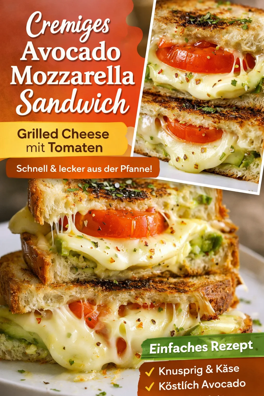 Leckeres Avocado, Mozzarella und Tomaten Sandwich für Genießer - Entdecke das perfekte Sandwich für jeden Anlass! Das Avocado, Mozzarella und Tomaten Sandwich ist nicht nur einfach zuzubereiten, sondern auch ein wahrer Gaumenschmaus. Mit cremiger Avocado, zartem Mozzarella und saftigen Cherrytomaten kannst du dir ein köstliches Mittagessen zaubern. Probiere es aus und genieße es bei deinem nächsten Picknick oder Lunch! Lass dich inspirieren und pinne es dir gleich! #SandwichRezept #EinfachKochen #GesundeKüche