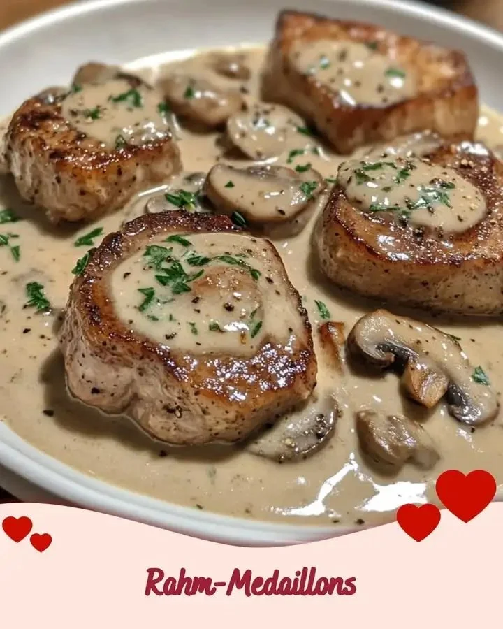 Zartes Rahm-Medaillons Gericht auf einem Teller serviert